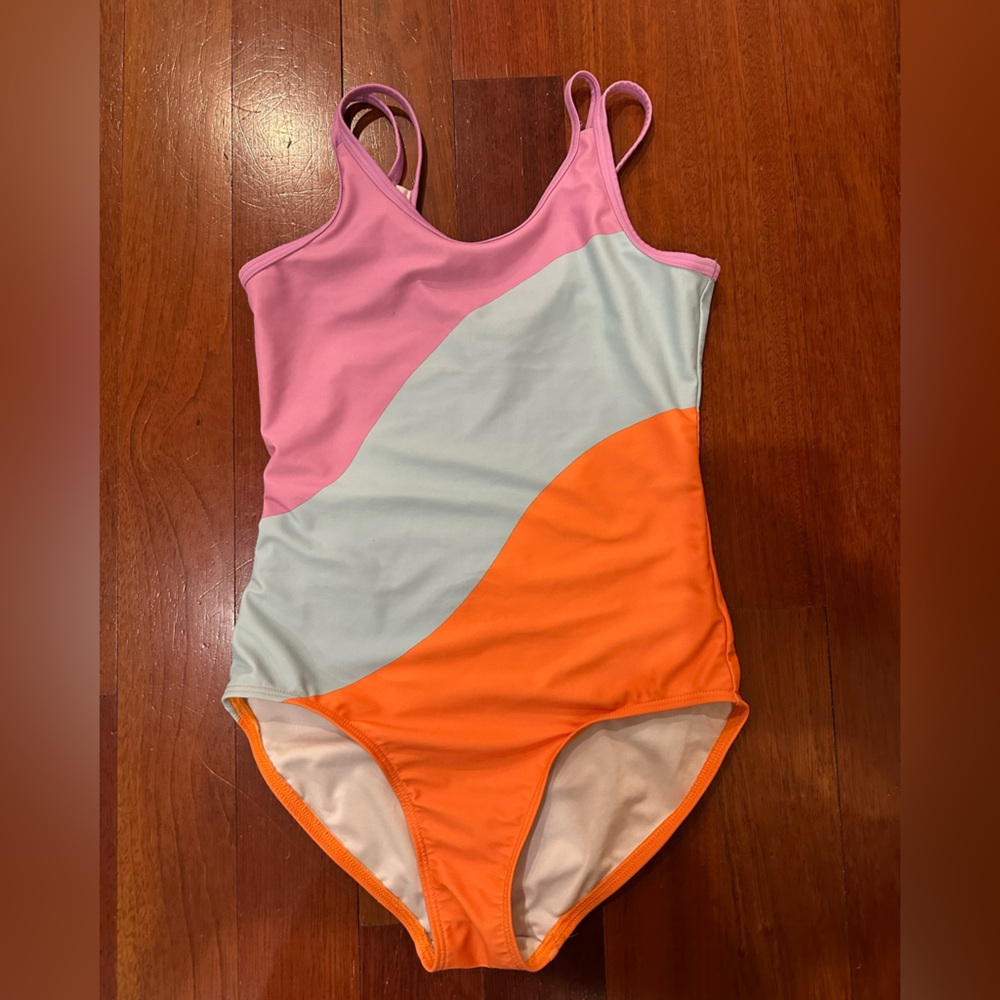 Old Navy Colorblock One-Piece Swimsuit in Orange, Light Blue & Pink L 10/12